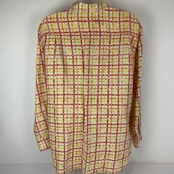 Tommy Bahama Relax Linen Button Front Shirt Mens XL X-Large Plaid Orange Yellow - Picture 3 of 8